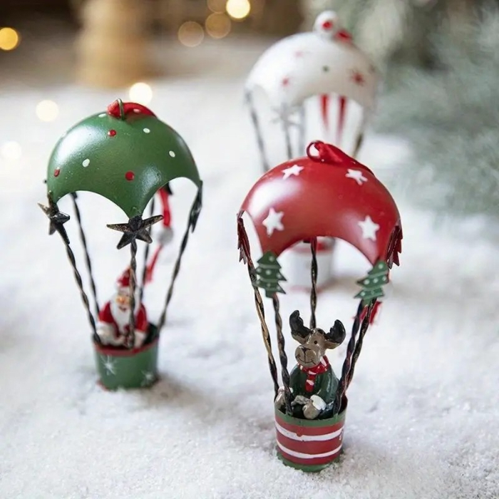 Figurina pentru Brad de Craciun, Flippy, Model Ren in Balon cu Aer Cald, Ornament pentru Brad, din Metal, 11 x 5.5 x 5.5 cm, Rosu inchis [5]
