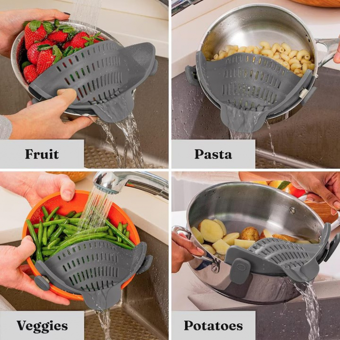 Strecurator Filtru pentru Vase, Flippy, din Silicon Rezistent la Temperaturi Inalte, Universal, Paste, Legume, Fructe, 23x12.5x6.7 cm, Gri [3]