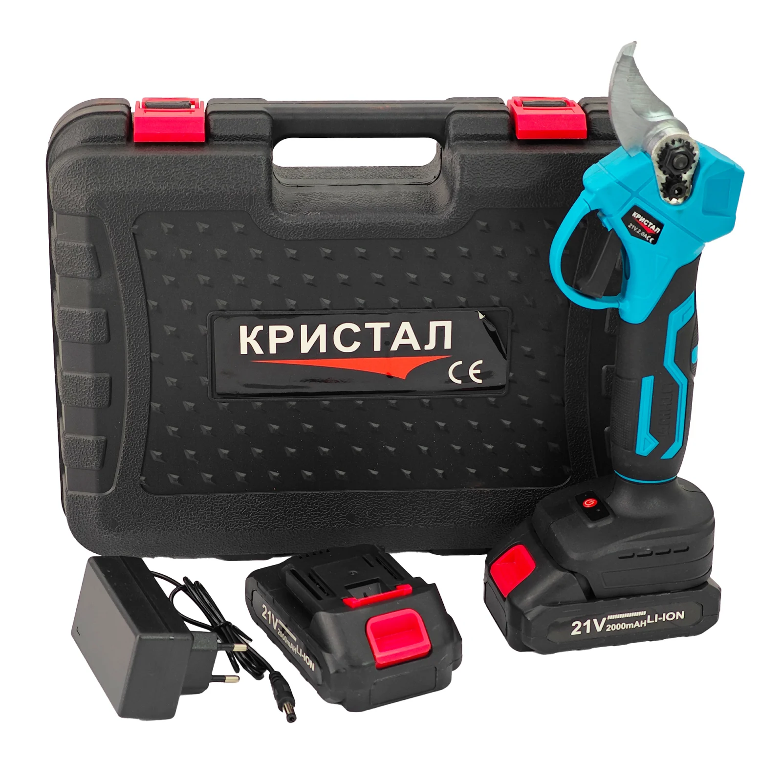 Foarfeca electrica pentru vita de vie, crengi, DDT-CRISTAL cu 2 Acumulatori 21 V, 2000 mAh, Albastru [1]