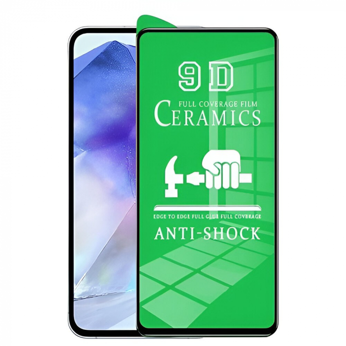 Folie de Protectie Ceramica, Flippy, Compatibila cu Samsung Galaxy A35 4G, A35 5G, Ceramics 9D, Antisoc, Margini Negre, Transparent [1]