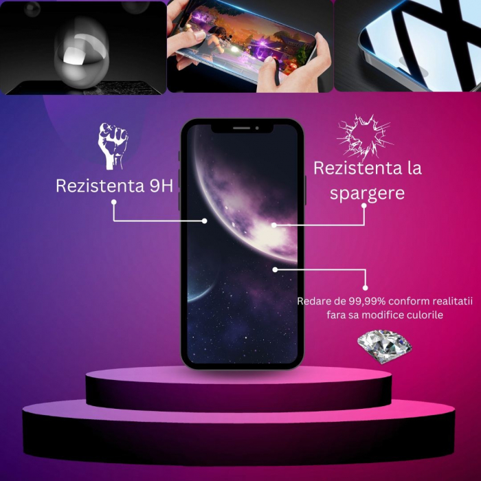 Folie de protectie Ceramica Flippy®, Transparenta HD, 9H, pentru Apple iPhone 15 Pro Max margini negre [3]