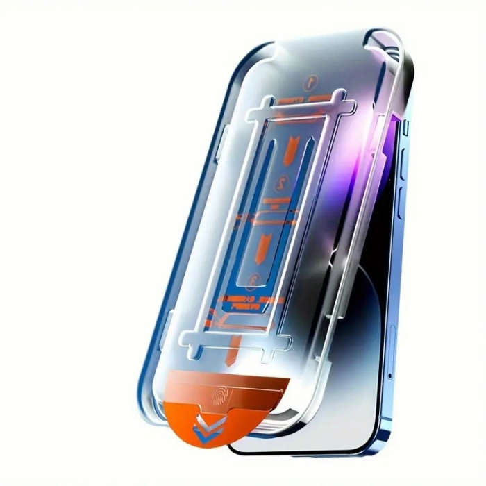 Folie de Protectie cu Instalare Rapida, Flippy, pentru Apple iPhone 15 Pro, Tempered Glass Easy Tool, Full Cover, Protectie Difuzor, HD, Margini Negre, Transparent [1]