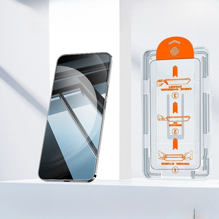 Folie de Protectie cu Instalare Rapida, Flippy, pentru Apple iPhone 15, Tempered Glass Easy Tool, Full Cover, Protectie Difuzor, HD, Margini Negre, Transparent [2]