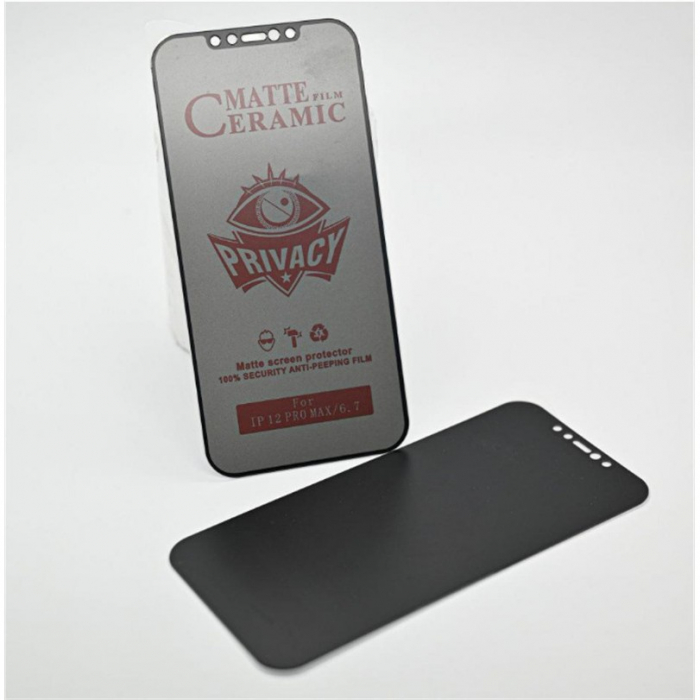 Folie de Protectie, Flippy, pentru iPhone 15, Matte Ceramic Privacy, 9H, Confidentialitate 30°, Anti-Soc, Negru Transparent [6]