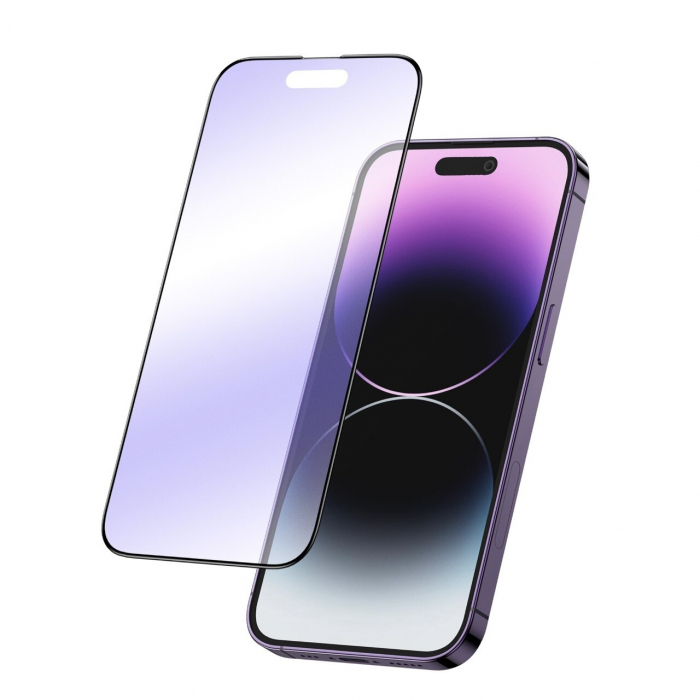 Folie de Protectie, Flippy, pentru iPhone 15 Pro Max, Ceramic Anti-Blue, 9H, Protectie Ochi, Anti-Soc, Mov [3]