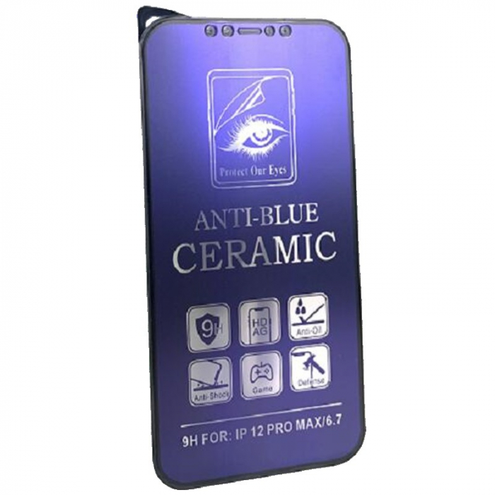 Folie de Protectie, Flippy, pentru iPhone 15 Pro Max, Ceramic Anti-Blue, 9H, Protectie Ochi, Anti-Soc, Mov [4]