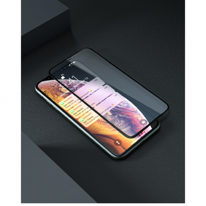 Folie de Protectie, Flippy, pentru iPhone 15 Pro Max, Full Cover, Ceramics 9D, Anti-soc, Anti-amprenta, Margini Negre, Transparent [4]