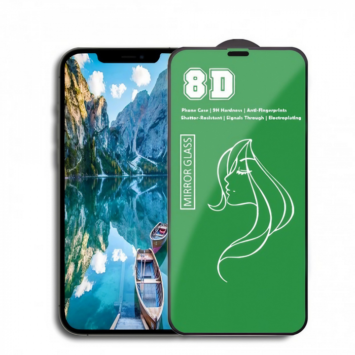 Folie de Protectie, Flippy, pentru iPhone 15 Pro, Tempered Glass Mirror 8D, Efect Oglinda, HD, Verde [1]