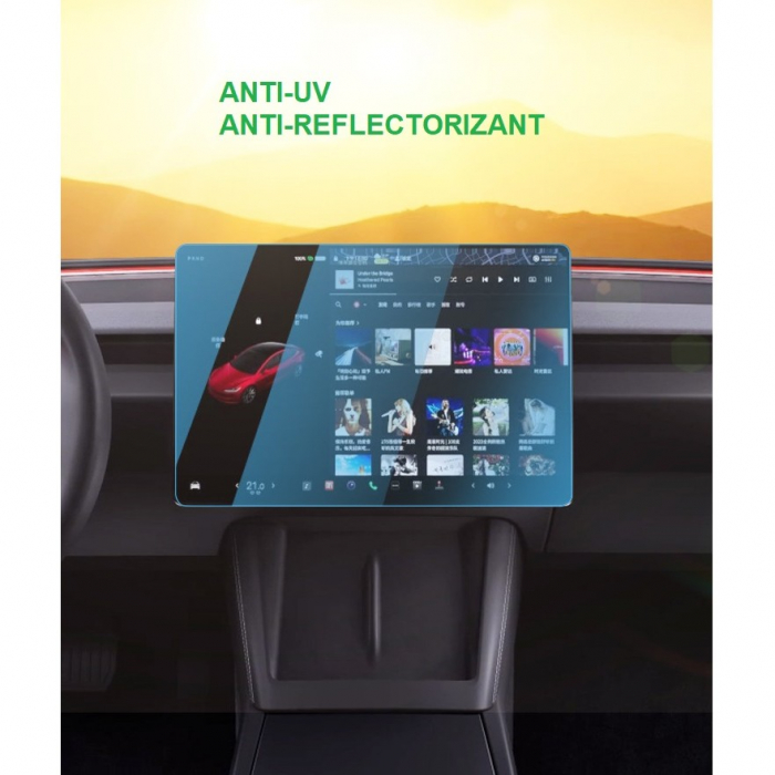 Folie de Sticla Securizata, Flippy, Compatibila cu Tesla Model 3 / Tesla Model Y, Ecran Frontal, Anti Blue-Ray, 4K Ultra HD, Anti-amprenta, 2.5D, Transparent [6]