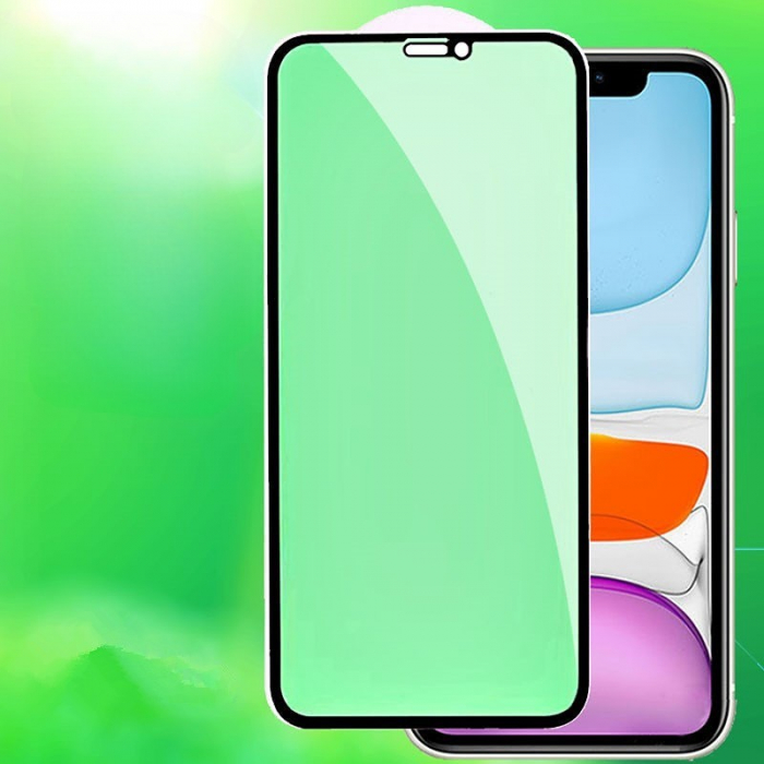 Folie de Sticla Securizata pentru Apple iPhone 15, Flippy, Lumina Verde Anti-Blue Ray, Auto-Aplicare, Protectie Completa 9D, Verde [2]