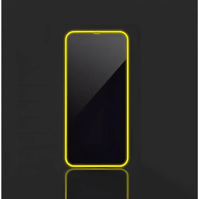 Folie de Sticla Securizata pentru Apple iPhone 15, Flippy, Luminous, Margine Fosforescenta Neon din Silicon, Mat, Anti-Amprenta, Protectie Completa, 9H, Galben [4]