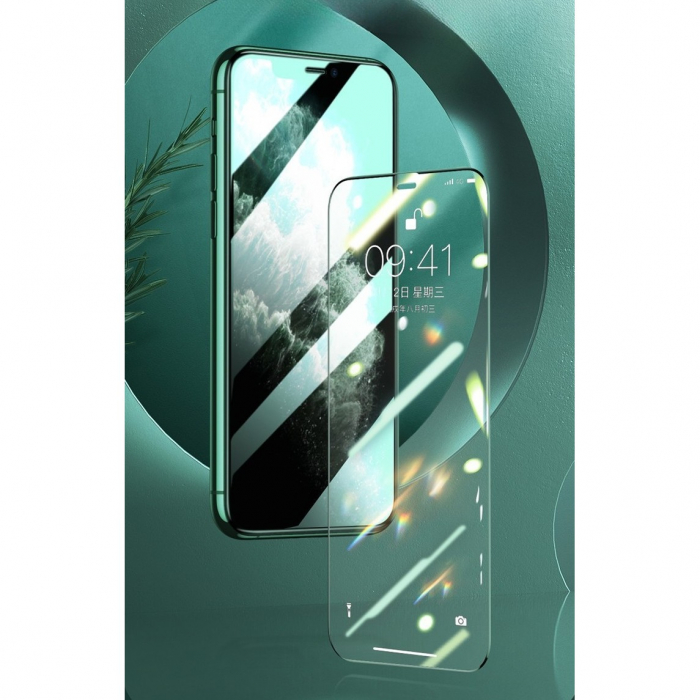 Folie de Sticla Securizata pentru Apple iPhone 15 Pro, Flippy, Lumina Verde Anti-Blue Ray, Auto-Aplicare, Protectie Completa 9D, Verde [13]