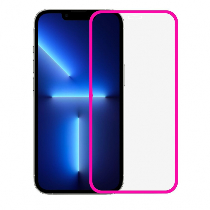 Folie de Sticla Securizata pentru Apple iPhone 15 Pro, Flippy, Luminous, Margine Fosforescenta Neon din Silicon, Mat, Anti-Amprenta, Protectie Completa, 9H, Roz [1]