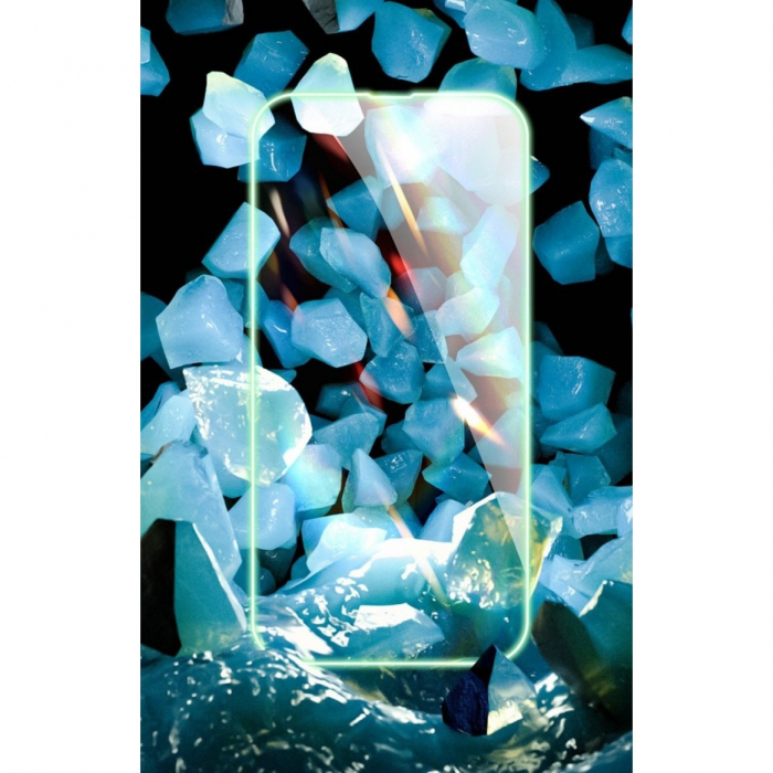 Folie de Sticla Securizata pentru Apple iPhone 15 Pro, Flippy, Luminous, Margine Fosforescenta Neon din Silicon, Mat, Anti-Amprenta, Protectie Completa, 9H, Verde [6]