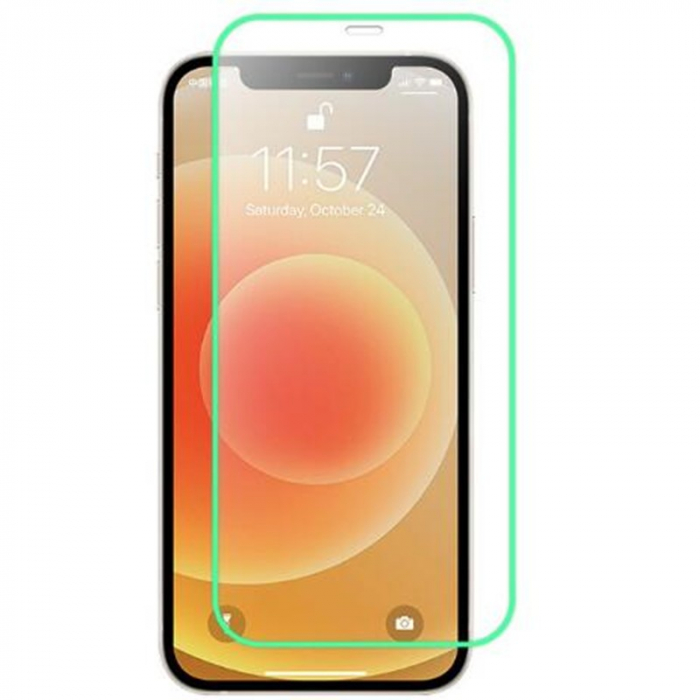 Folie de Sticla Securizata pentru Apple iPhone 15 Pro, Flippy, Luminous, Margine Fosforescenta Neon din Silicon, Mat, Anti-Amprenta, Protectie Completa, 9H, Verde [1]