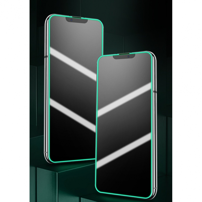 Folie de Sticla Securizata pentru Apple iPhone 15 Pro, Flippy, Luminous, Margine Fosforescenta Neon din Silicon, Mat, Anti-Amprenta, Protectie Completa, 9H, Verde [8]