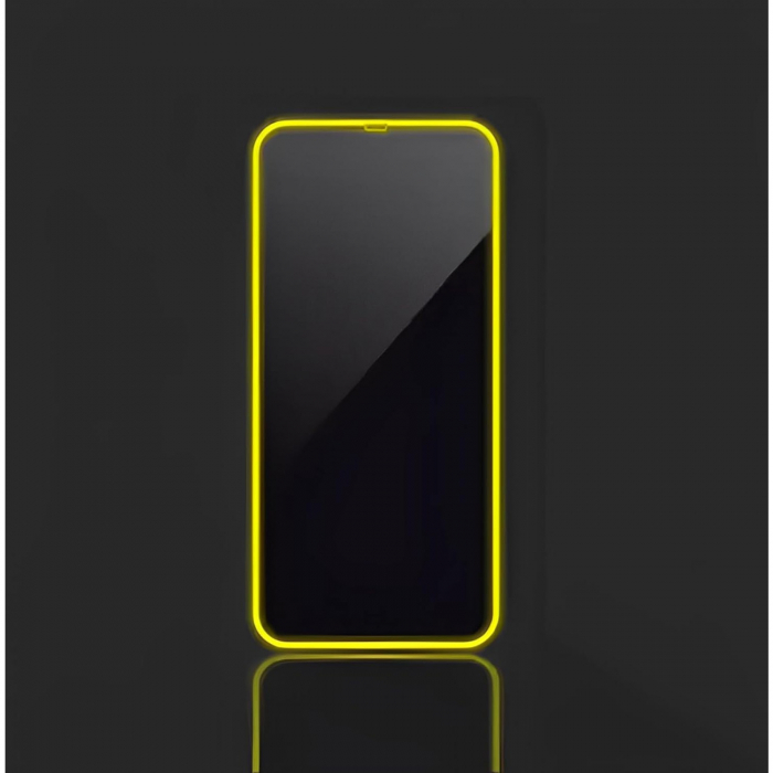 Folie de Sticla Securizata pentru Apple iPhone 15 Pro Max, Flippy, Luminous, Margine Fosforescenta Neon din Silicon, Mat, Anti-Amprenta, Protectie Completa, 9H, Galben [2]