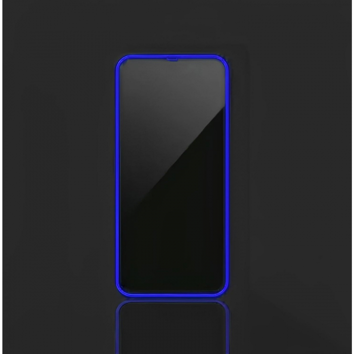 Folie de Sticla Securizata pentru Apple iPhone 15 Pro Max, Flippy, Luminous, Margine Fosforescenta Neon din Silicon, Mat, Anti-Amprenta, Protectie Completa, 9H, Albastru [2]