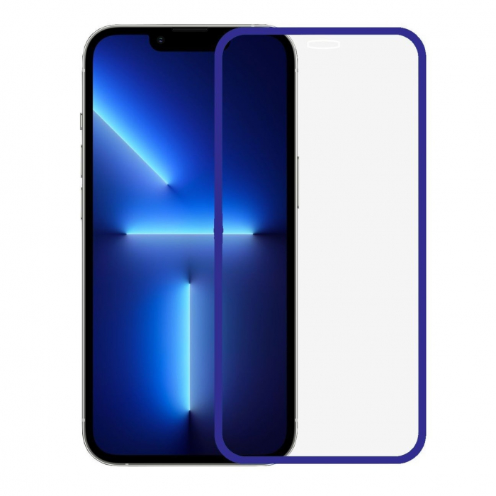Folie de Sticla Securizata pentru Apple iPhone 15 Pro Max, Flippy, Luminous, Margine Fosforescenta Neon din Silicon, Mat, Anti-Amprenta, Protectie Completa, 9H, Albastru [1]