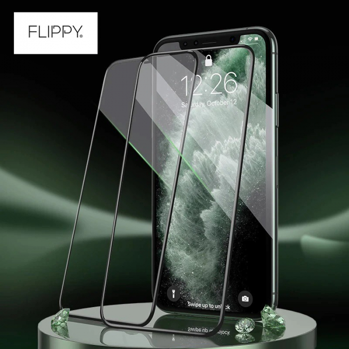 Folie ecran Flippy pentru iPhone 13 / 13 Pro/ 14, Sticla ESD, Top Glass, Anti-static, Negru [2]