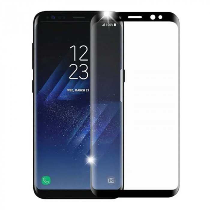 Folie Sticla Curbata Flippy compatibila cu Samsung Galaxy S8, cu lipici pe conturul negru, Full Face V2 Negru [2]