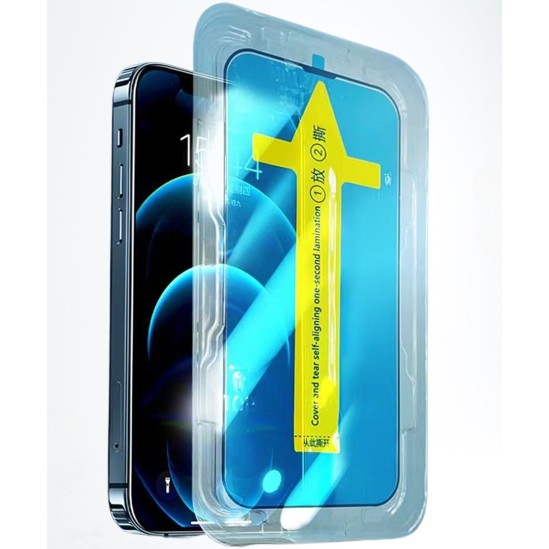 Folie sticla securizata cu sistem de montare usor si rapid Flippy pentru Apple iPhone 11 / XR, Transparent cu margini negre [1]