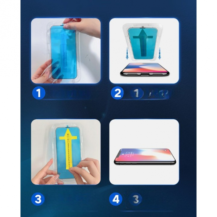 Folie sticla securizata cu sistem de montare usor si rapid Flippy pentru Apple iPhone 14 Pro, Transparent cu margini negre [4]