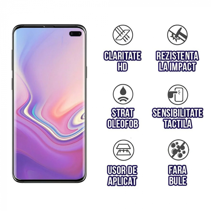 Folie Sticla Securizata Curbata Flippy pentru Samsung S10 Plus cu recunoastere a amprentelor digitale, 9H, lipici margine, contur negru [7]