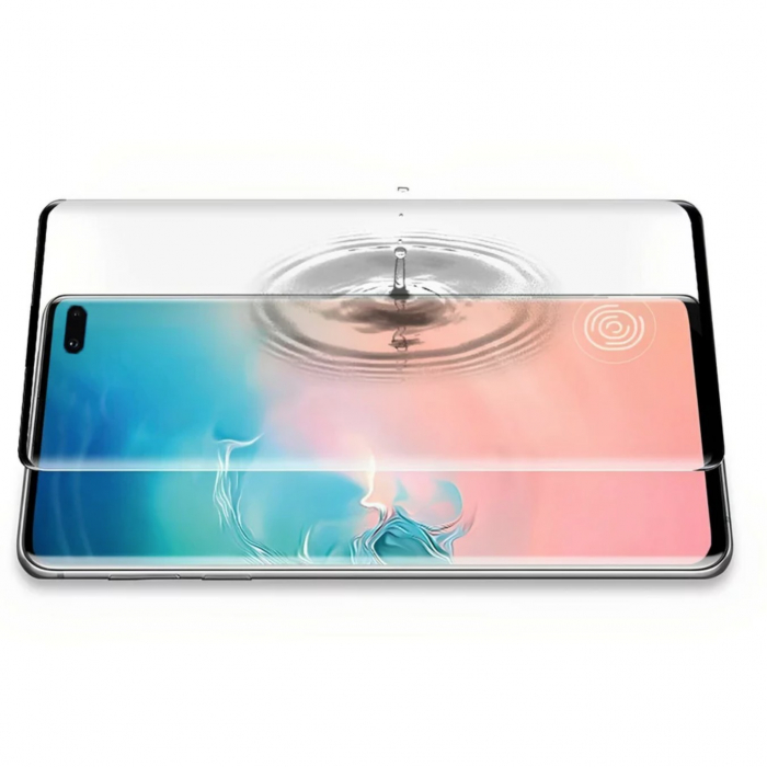Folie Sticla Securizata Curbata Flippy pentru Samsung S10 Plus cu recunoastere a amprentelor digitale, 9H, lipici margine, contur negru [6]