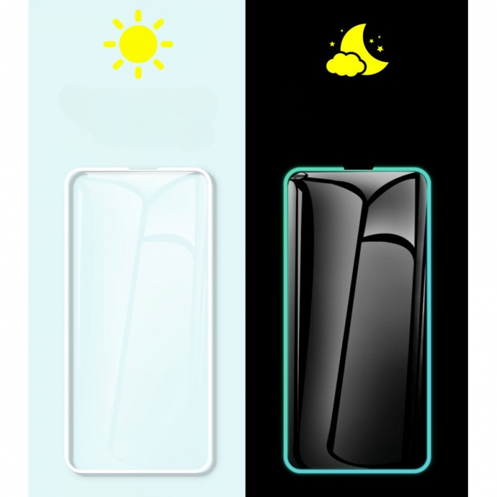 Folie Sticla Securizata Flippy, Luminous, compatibila cu Apple iPhone 12, Margine fosforescenta verde [6]