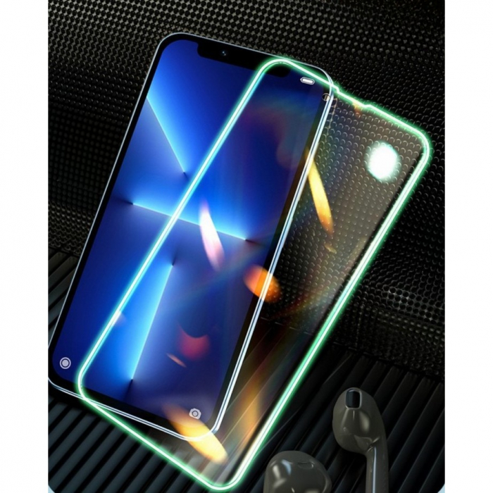 Folie Sticla Securizata Flippy, Luminous, compatibila cu Apple iPhone 12, Margine fosforescenta verde [3]