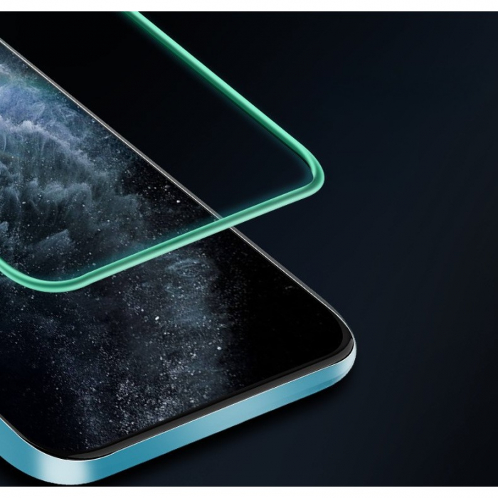 Folie Sticla Securizata Flippy, Luminous, compatibila cu Apple iPhone 12, Margine fosforescenta verde [2]