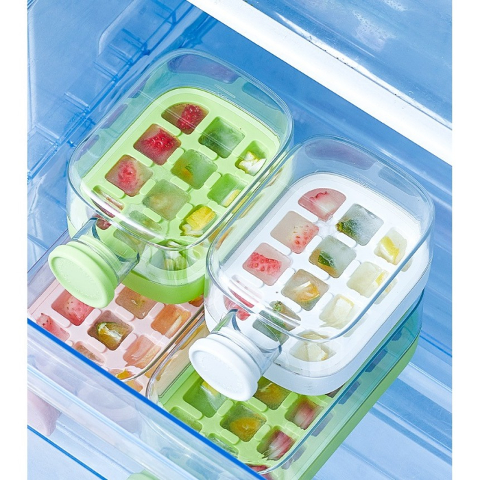Forma de Gheata, Flippy, 2in1, Tip Sticla cu Pai, 500 ml, 12 Cuburi, 16.3 x 10.8 x 8 cm, Roz [2]