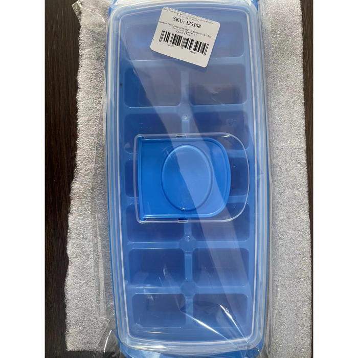 Forma pentru cuburi de gheata Flippy, 14 cuburi, reutilizabil, plastic alimentar, cu capac, orificiu umplere, dreptunghiulara, 29.5 x 12.5 x4 cm, albastru [9]