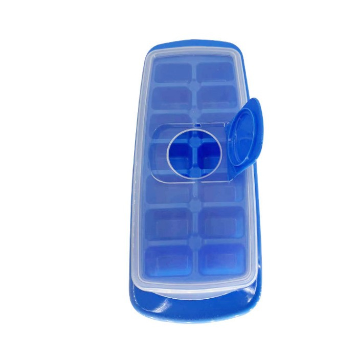 Forma pentru cuburi de gheata Flippy, 14 cuburi, reutilizabil, plastic alimentar, cu capac, orificiu umplere, dreptunghiulara, 29.5 x 12.5 x4 cm, albastru [1]