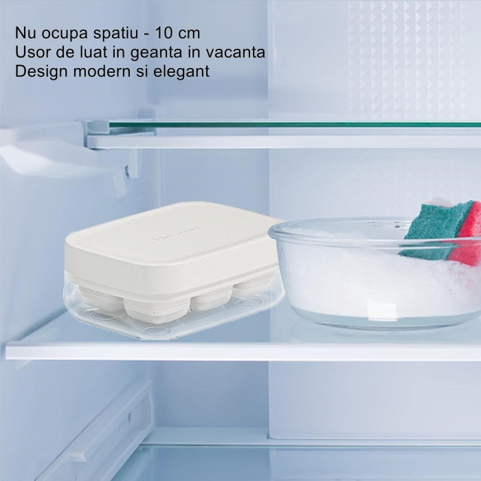 Forma pentru gheata cu presa Flippy, din silicon alimentar, 6 cuburi, caserola pentru depozitare, usor de folosit si curatat, 10.5 x 7.5 x 4.1 cm, alb [2]