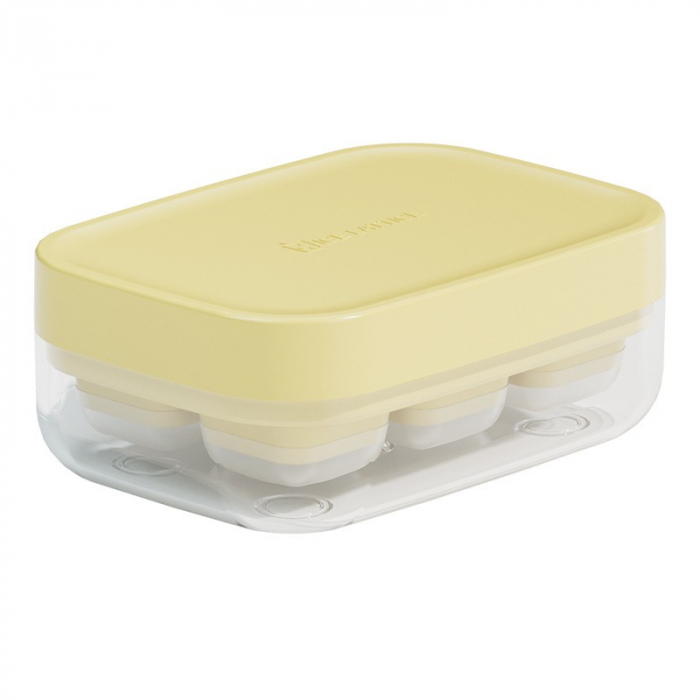 Forma pentru gheata cu presa Flippy, din silicon alimentar, 6 cuburi, caserola pentru depozitare, usor de folosit si curatat, 10.5 x 7.5 x 4.1 cm, galben [1]