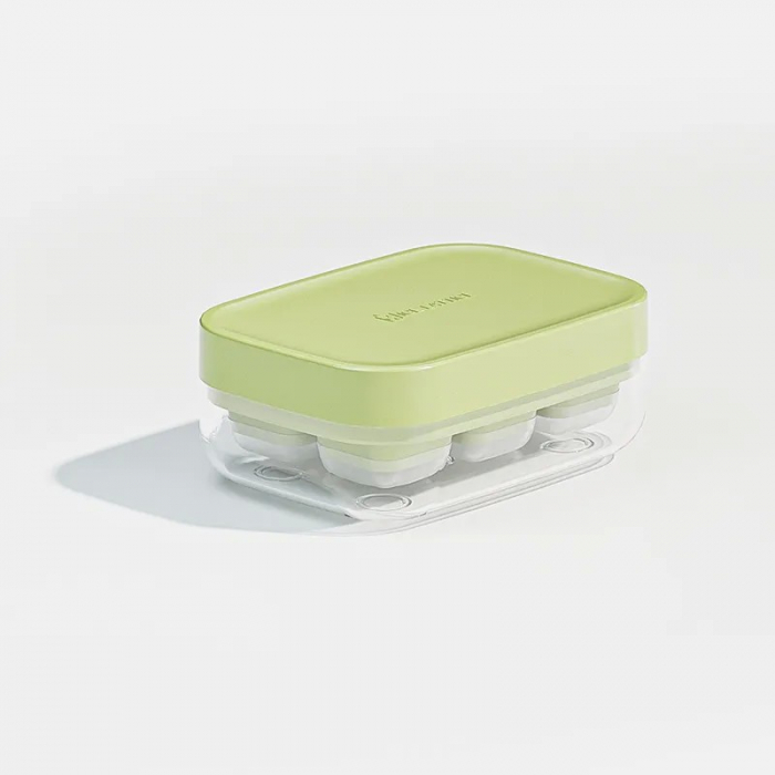 Forma pentru gheata cu presa Flippy, din silicon alimentar, 6 cuburi, caserola pentru depozitare, usor de folosit si curatat, 10.5 x 7.5 x 4.1 cm, verde [5]