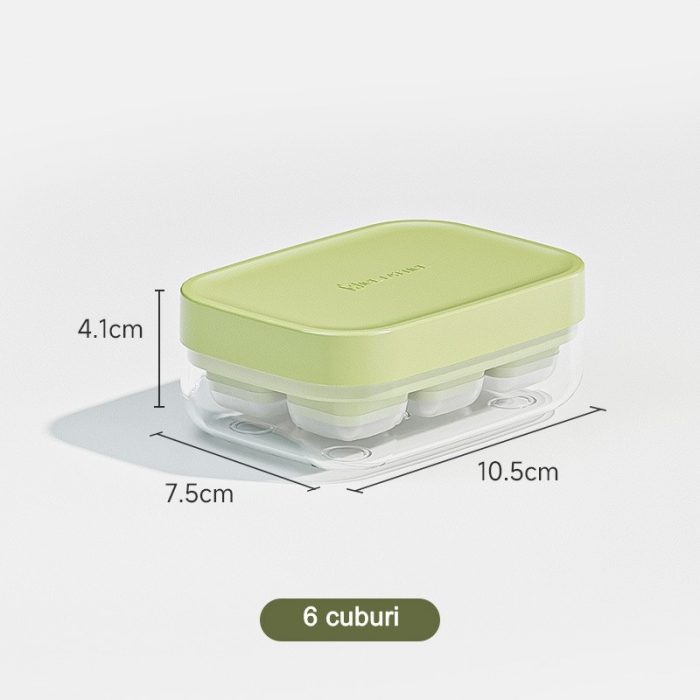 Forma pentru gheata cu presa Flippy, din silicon alimentar, 6 cuburi, caserola pentru depozitare, usor de folosit si curatat, 10.5 x 7.5 x 4.1 cm, verde [2]