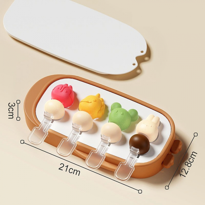 Forma pentru inghetata Flippy, 4 compartimente, forme cu animalute, materialsilicon si ABS, 21 x 12.8 x 3cm, portocaliu [9]
