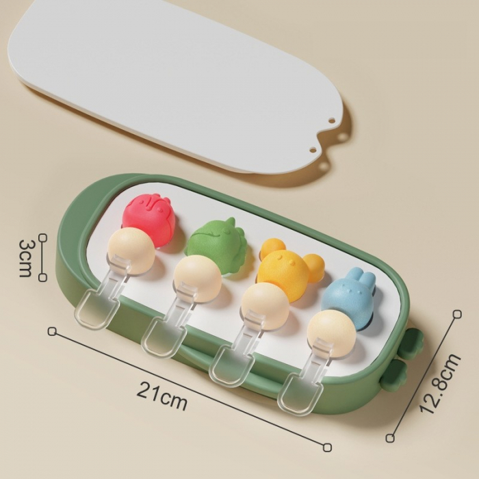 Forma pentru inghetata Flippy, 4 compartimente, forme cu animalute, materialsilicon si ABS, 21 x 12.8 x 3cm, verde [3]