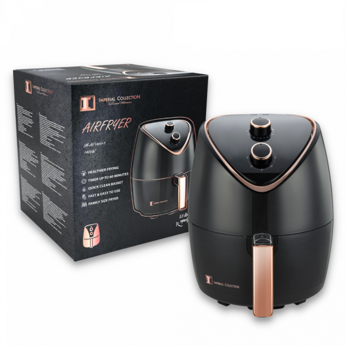Friteuza cu aer cald IM-AF1400-1, 1400W, 5.5L, reglaj temperatura 80-200°C, anti lipire, temporizator, neagra [2]