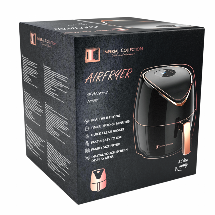 Friteuza cu aer cald IM-AF1400-2, 1400W, 5.5L, reglaj temperatura 80-200°C, anti lipire, temporizator, neagra, 7 programe de gatit, touchscreen [2]