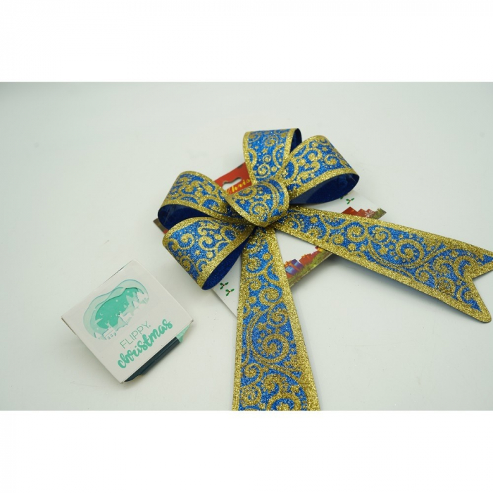 Funda pentru brad, Albastra, model spiralat, cu margini aurii, 15 x 23 cm, PVC, Flippy [2]