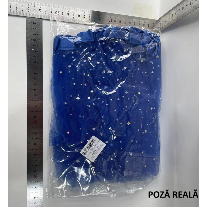 Fusta LED pentru Copii, Flippy, Tutu de Balet pentru Fetite cu Luminite Multicolore Incorporate, Model Stelute, 30 cm Lungime, Albastru [6]