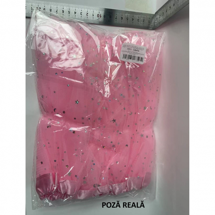 Fusta LED pentru Copii, Flippy, Tutu de Balet pentru Fetite cu Luminite Multicolore Incorporate, Model Stelute, 30 cm Lungime, Roz [4]