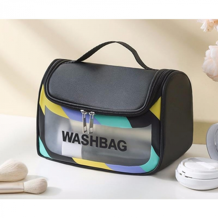 Geanta Cosmetice de Voiaj Flippy, Impermeabila, Translucida Mata, 22 x 16 x 14 cm, Negru [3]