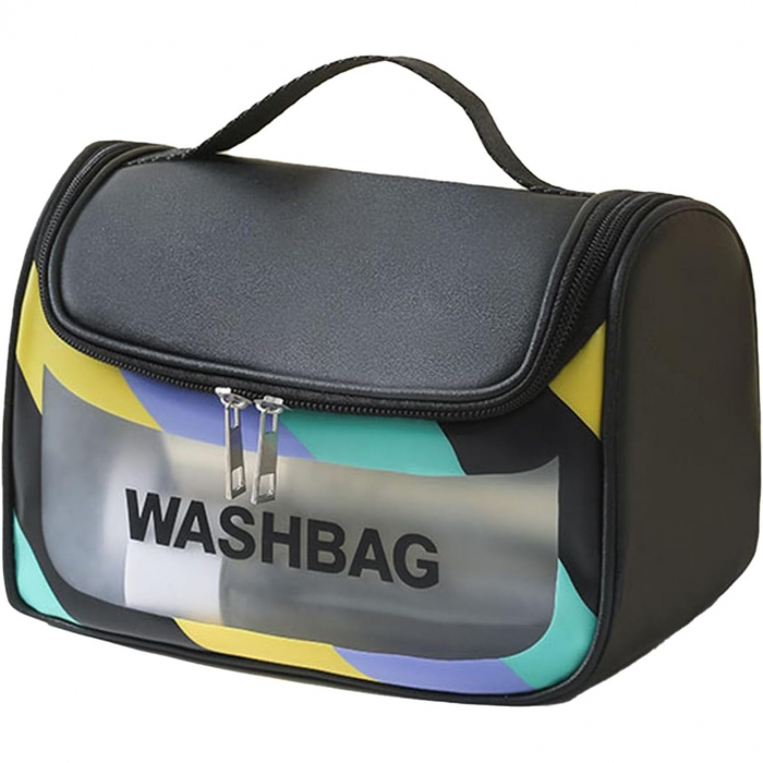 Geanta Cosmetice de Voiaj Flippy, Impermeabila, Translucida Mata, 22 x 16 x 14 cm, Negru [1]
