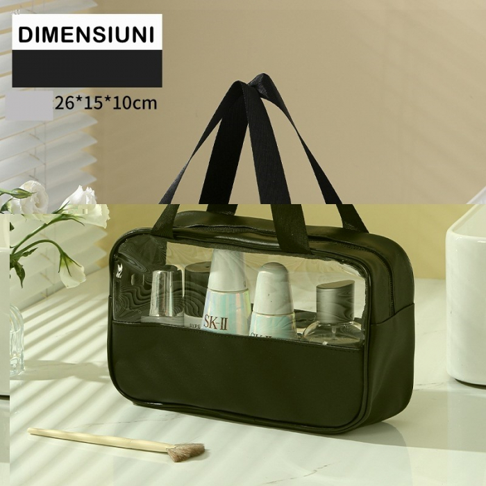 * LICHIDARE STOC * Geanta cosmetice Flippy, pentru voiaj sau organizare, material PVC/textil, impermeabila, portabila, 26 x 15 x 10 cm, negru [2]
