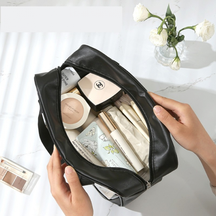 Geanta cosmetice Flippy, pentru voiaj sau organizare, material PVC/textil, impermeabila, portabila, 26 x 15 x 10 cm, negru [7]